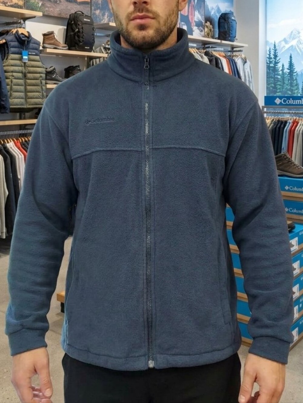 Columbia Mens Interchange Navy Full-Zip Fleece Lightweight Jacket